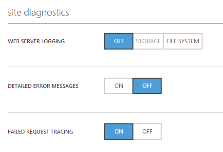 Setting different logs in the Azure portal